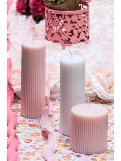 WATER PINK FLUTED PILLAR CANDLE DIA 7CM X 7.5CM