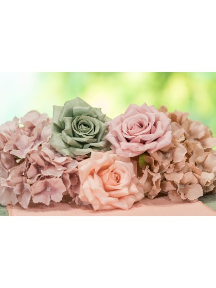 4 SAGE GREEN ROSE HEADS DIA 9.5CM X 5.5CM