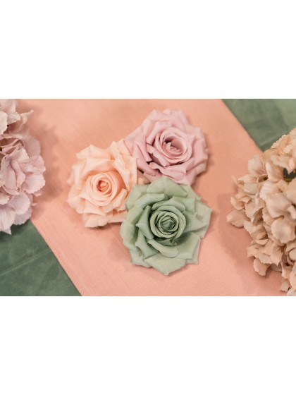 4 SAGE GREEN ROSE HEADS DIA 9.5CM X 5.5CM