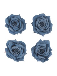 4 DENIM BLUE ROSE HEADS DIA 9.5CM X 5.5CM