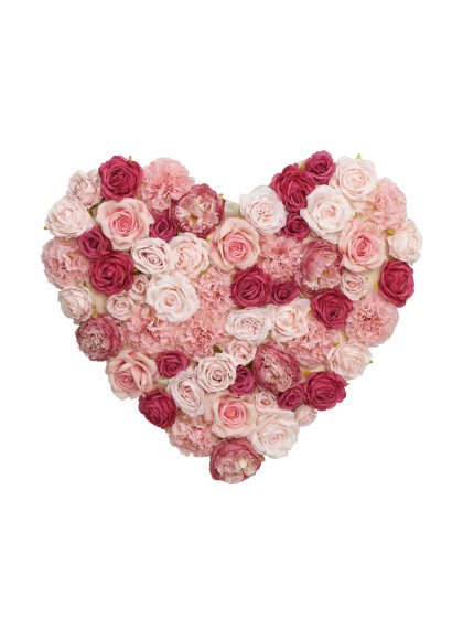 BLUMENPANEEL HERZ BLUMEN WEISS PINK FUCHSIA 70CM X 63CM