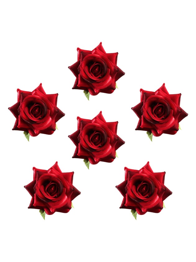 SET 6 ROSA EFFEKT SAMT ROT DIA 7CM X 4.5CM