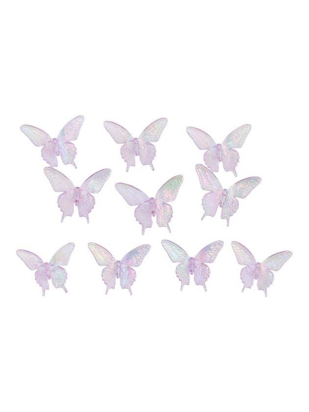 SET 10 SCHMETTERLINGE ACRYLIQUE SCHILLERND PARMA 4CM X 3.5CM X 1.3CM