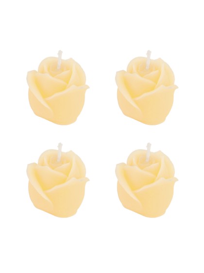 4 YELLOW SAND ROSE-SHAPED CANDLES 4.5CM X 4.5CM X 4CM