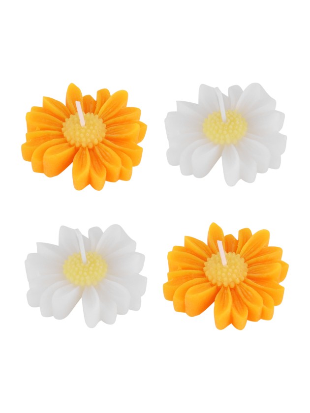 4 DAISY CANDLES 2 ASSORTED 6CM X 5.7CM X 1.5CM
