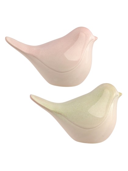 OISEAU CERAMIQUE ROSE TULIPE/THE VERT 2 ASSORTIS 18.4CM X 10CM X 11.5CM