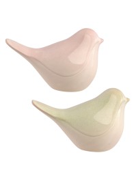 KERAMISCHER VOGEL ROSA/GRÜNTEE 2 SORTIERT 18.4CM X 10CM X 11.5CM