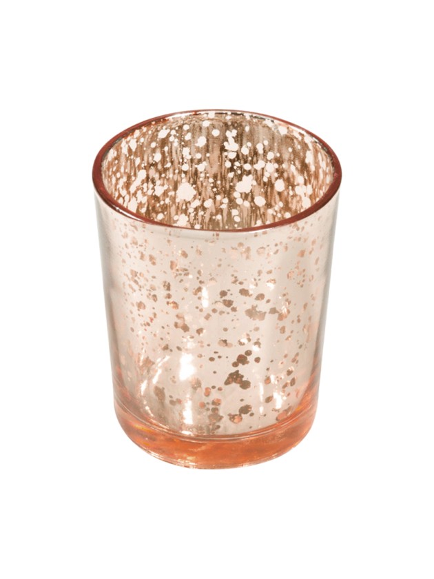 PINK GOLD GLASS METAL CANDLE HOLDER 5.5CM X 6.7CM