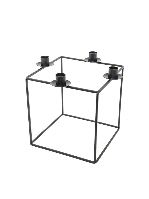 KERZENHALTER QUADRATISCH METALL SCHWARZ 24CM X 24CM X 23CM