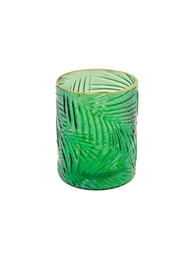 GREEN LEAF GLASS CANDLEHOLDER DIA 10CM X 12.5CM
