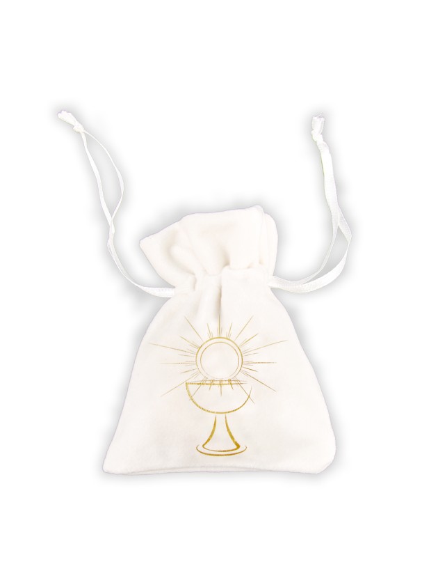 BEUTEL 4 BEUTEL SAMT KOMMUNION BLANC/OR 8CM X 10CM