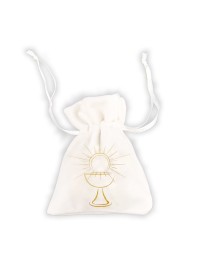 BEUTEL 4 BEUTEL SAMT KOMMUNION BLANC/OR 8CM X 10CM
