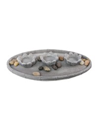 SUPPORT OVALE AV 3 PHOTOPHORES RESINE + CAILLOUX 27.5CM X 15.5CM X 2.5CM
