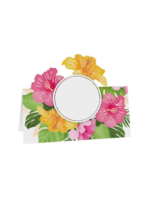SET 6 TABLE PLACE CARDS TROPICAL FLOWERS 8CM X 8CM