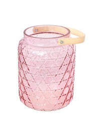 WINDLICHT GLAS ROSA PASTELL / HENKEL BAMBUS DIA 18CM X 26.7CM