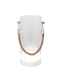 VASE VERRE SUPPORT LUMINEUX 7 LEDS AV/ ANSE JUTE DIA 9.5CM X 20CM