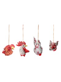 TETE ANIMAL A SUSP LAPIN/COQ/POULE/SOURIS- 4 ASS ENV 12CM X 10CM