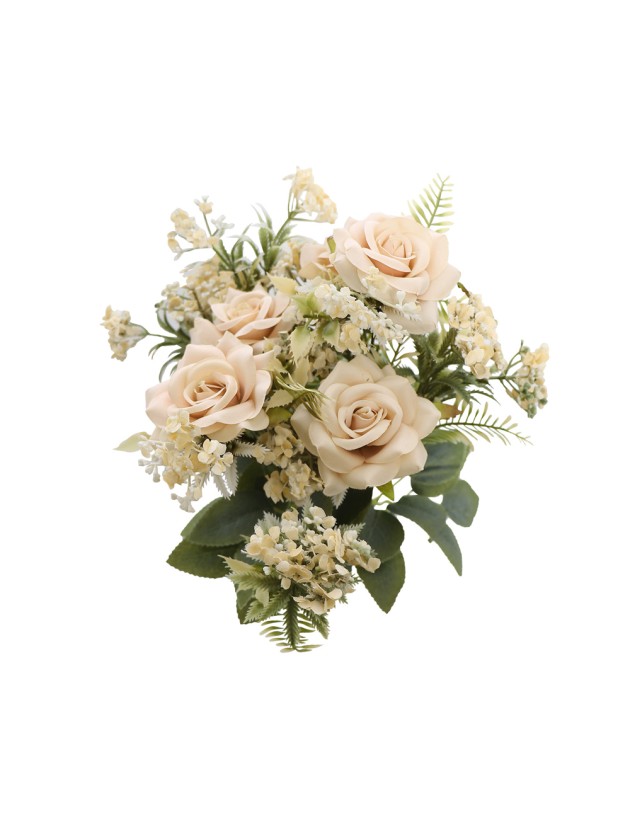 BLUMENSTRAUSS AUS 5 ROSA MIT LAUB IVOIRE/SAUMON 40.5CM