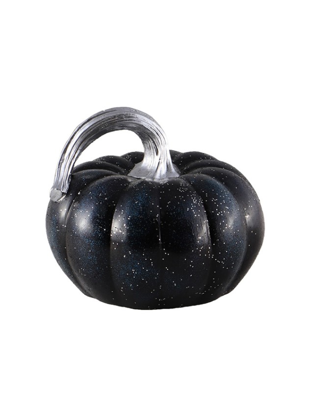 RESIN GLITTER BLACK/BLUE PUMPKIN 13.3CM X 12.8CM X 11CM
