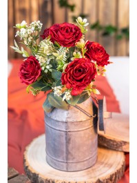 BUNCH OF 6 RED ROSES W/ LEAVES 43CM