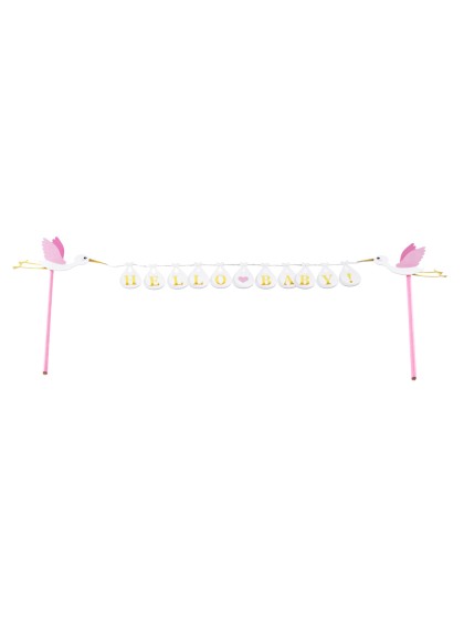 CAKE TOPPER ROSE/BLANC HELLO BABY 27CM X 16CM