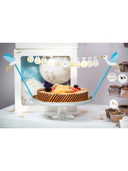 CAKE TOPPER BLUE/WHITE HELLO BABY 27CM X 16CM