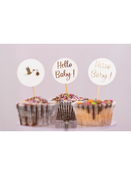 SET 6 PICKS CUP CAKE HELLO BABY -2 SORT. 4CM X 8.5CM