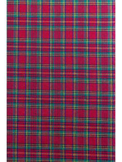 GEFALTETE TISCHDECKE STOFF SCHOTTENKARO ROUGE/GRUN GOLD 140CM X 240CM