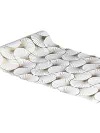 TISCHLÄUFER SAMT WEISS GINKGO CHAMPAGNER METALL 28CM X 3M