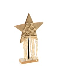 STERN HOLZ NATUR MAKRAMEE AUF SOCKEL 18CM X 4.5CM X 30CM
