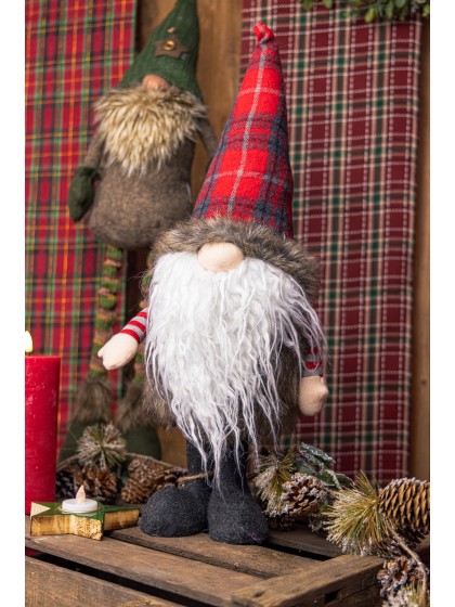 RED/GREY FUR STANDING GNOME LIAM 25CM X 25CM X 57CM