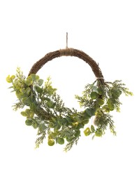 KRONE ADVENT RATTAN EUKALYPTUS FOUGERES 10 LEDs DIA 30CM X 9CM
