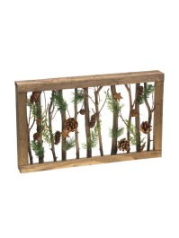 CADRE BOIS VINTAGE NOEL ETOILES PAILLETTES AMBRE ET GRELOTS VIEILLIS 50CM X 6CM X 30CM