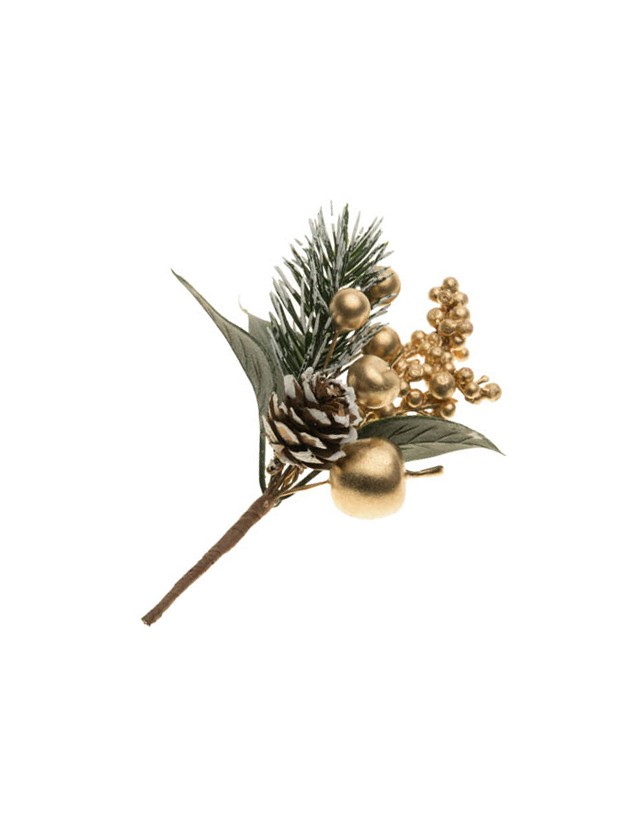 STIEL BLÄTTER BEEREN GOLD 13CM