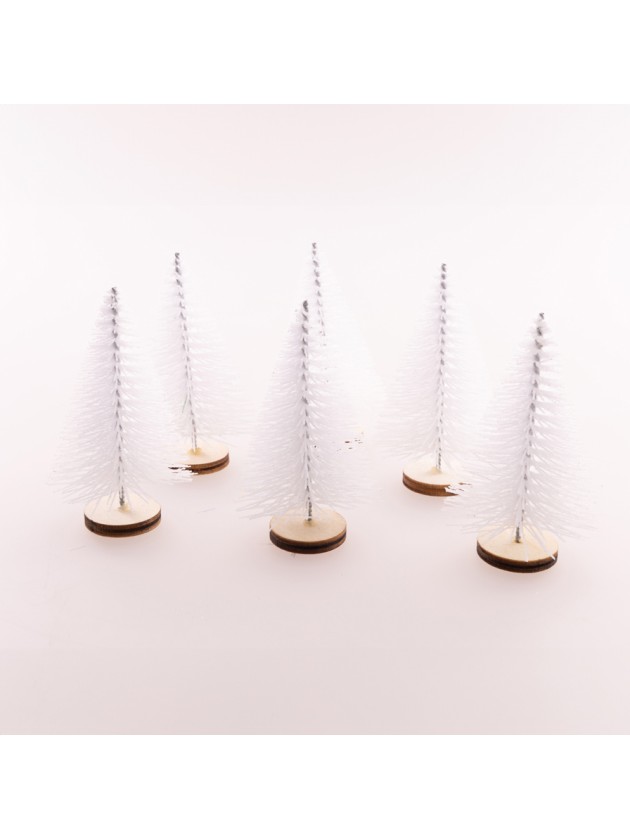BAG 6 MINI XMAS TREES GLITTERS WHITE 4CM X 7CM