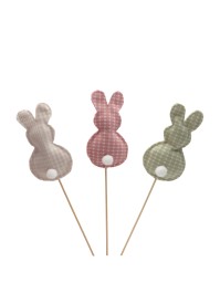 STICK LAPIN POMPOM VICHY - 3 ASS 6.5CM X 2CM X 30CM