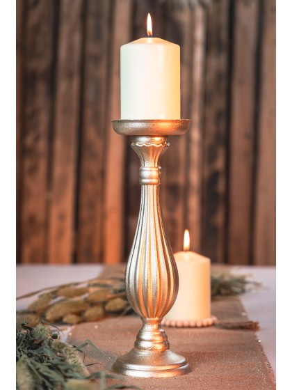KERZENHALTER HOLZ GOLD DIA 10.5CM X 33.5CM