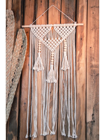 WANDDEKO MAKRAMEE WEISS CASSE 40CM X 1CM X 70-80CM