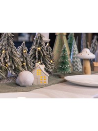 MAISON CERAMIQUE BLANC TOIT PAILLETTE LEDS 7.5CM X 6CM X 10CM