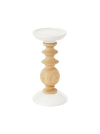 KERZENLEUCHTER HOLZ NATUR KERAMIK WEISS DIA 10CM X 20CM