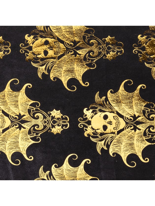 BLACK VELVET TABLE RUNNER GOLD BAROQUE SKULL 28CM X 3M