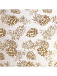 CHEMIN DE TABLE VELOURS CAMEL POMMES DE PIN IMPRESSION OR 28CM X 3M