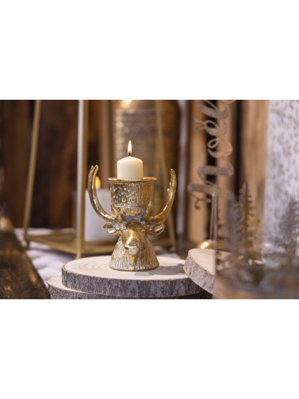 PORTE BOUGIE RESINE CERF OR 13.5CM X 14CM X 14CM