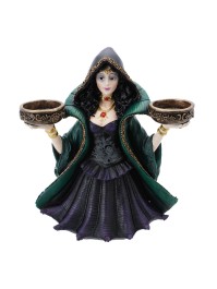 SORCIERE POLYRESINE PORTE 2 BOUGIES 22CM X 11CM X 24.5CM