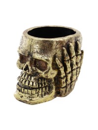 POT DORÉ TETE DE MORT 16CM X 18.5CM