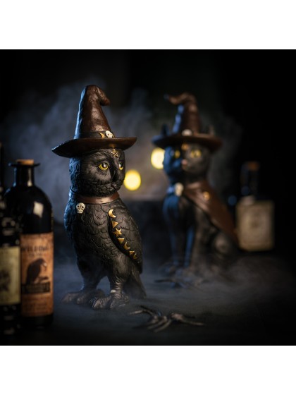HIBOU NOIR SORCIER POLYRESINE 16.5CM X 11.5CM X 31CM