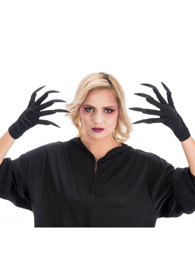 HANDSCHUHE HALLOWEEN NÄGEL SCHWARZ PAILLETTEN Einheitsgröße