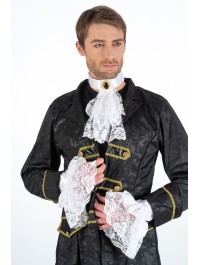 SET OF WHITE JABOT WITH GEM STONES AND CUFFS 