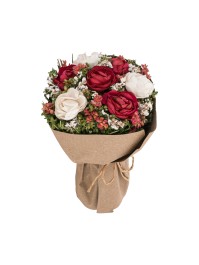 BOUQUET ROSES BLANC/ROUGE PAPIER KRAFT DIA 9CM X 14CM