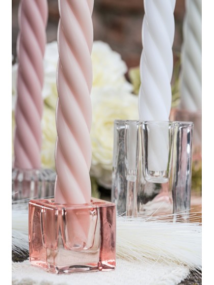 BOUGEOIR FLAMBEAU VERRE SMOOTH ROSE PASTEL 4CM X 4CM X 4CM